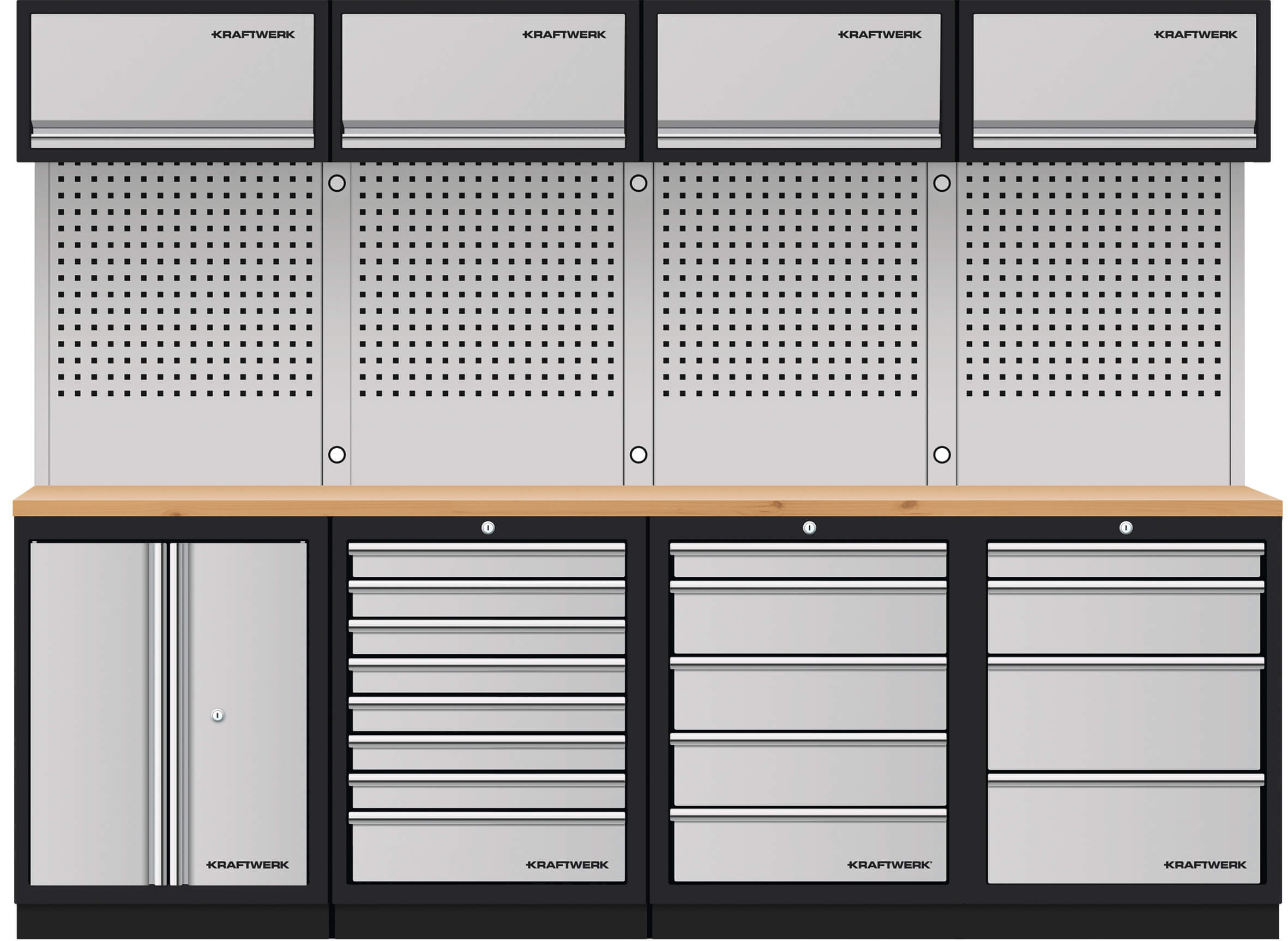 Mobilio 4er Kombi, 4x Oberschrank, Lochwand, Buche