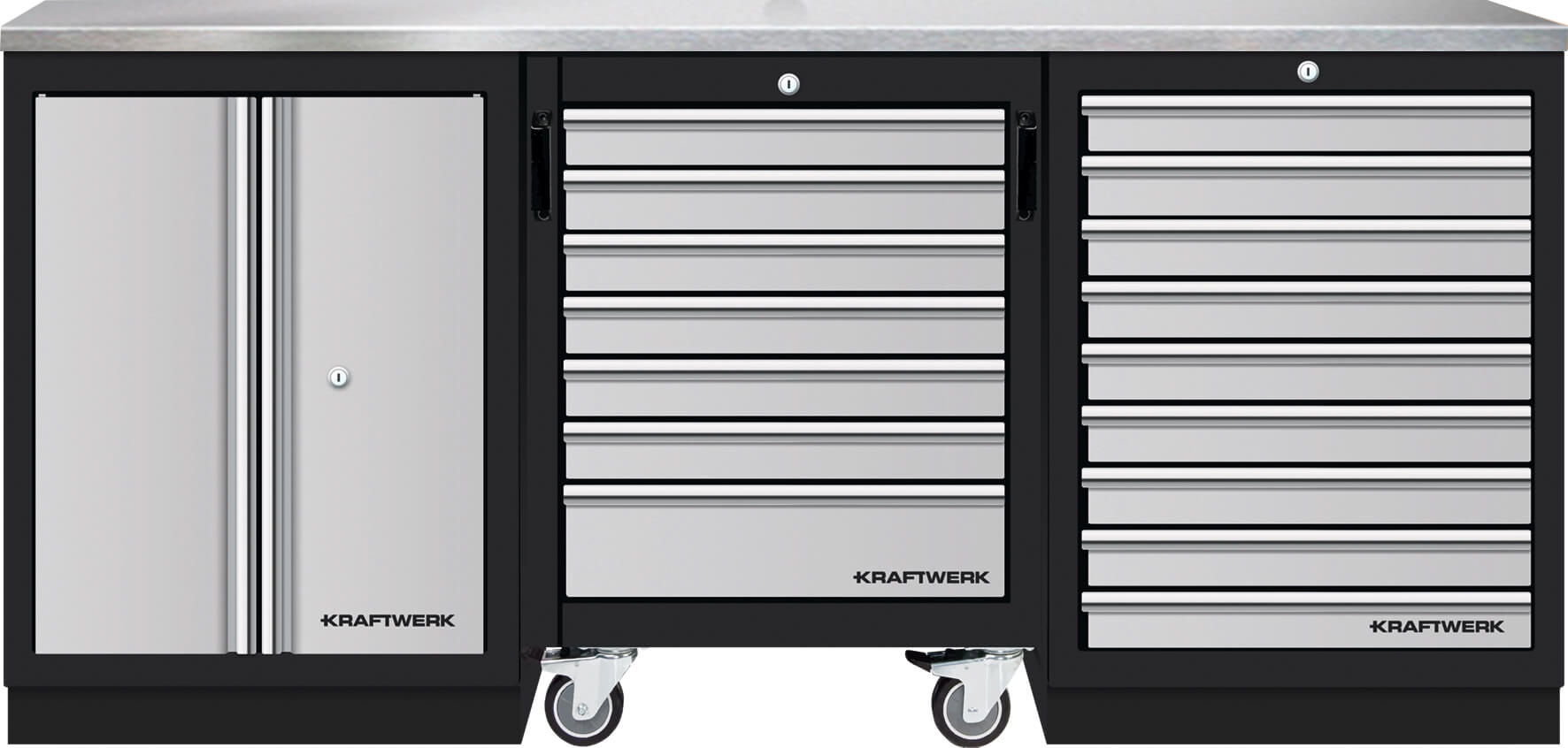 Mobilio 3er Kombi mit Werkstattwagen, inox, Flügeltür