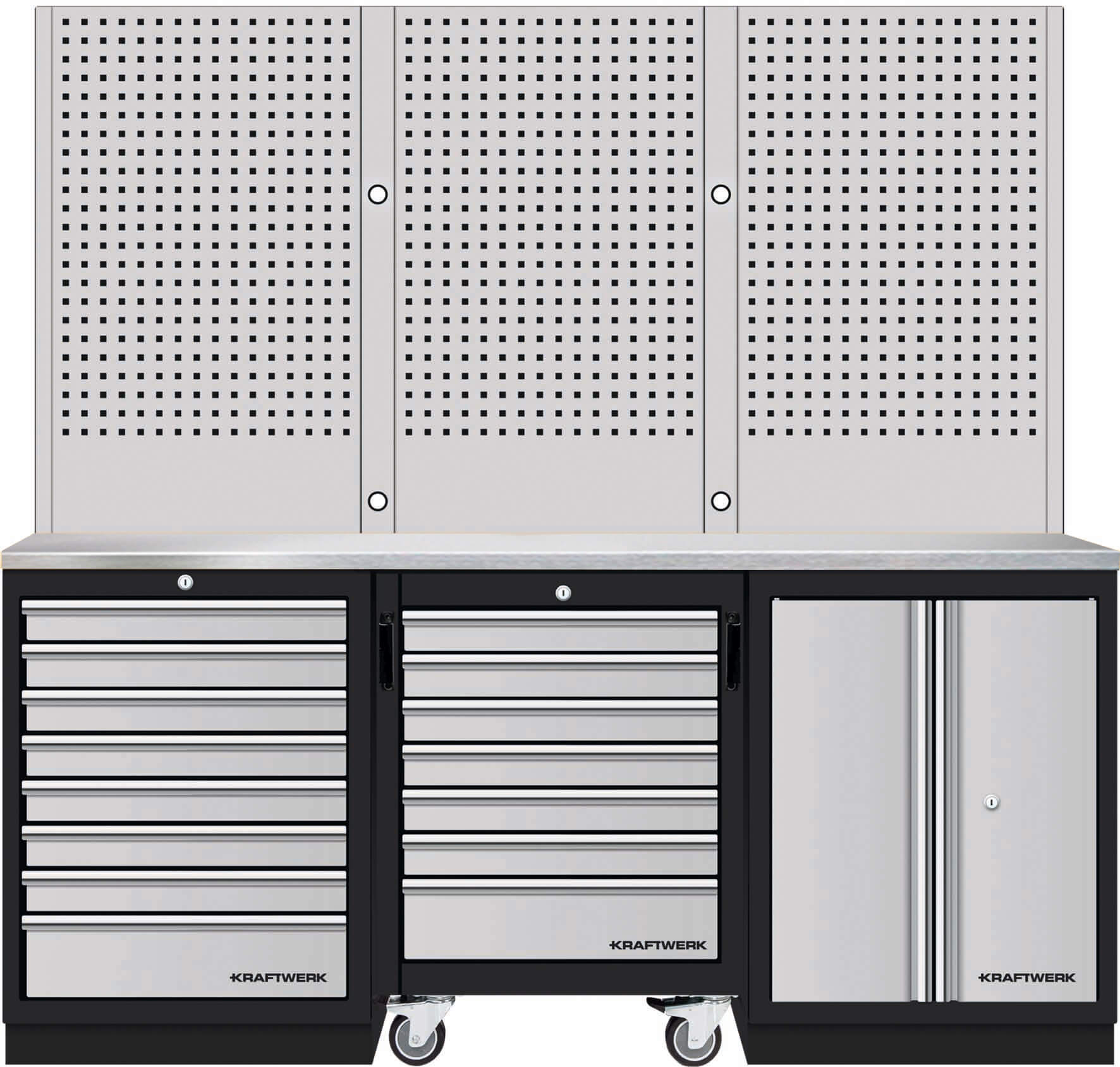 Mobilio 3er Kombi Lochwand und Werkstattwagen Buche