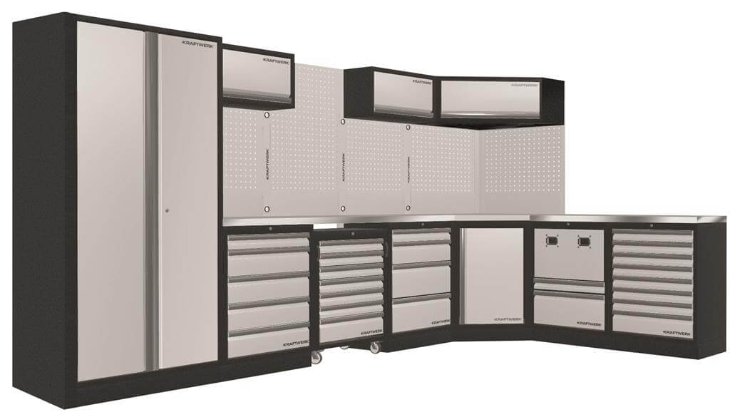 Mobilio 7er Kombi Werkstatt-Schrankwand inox