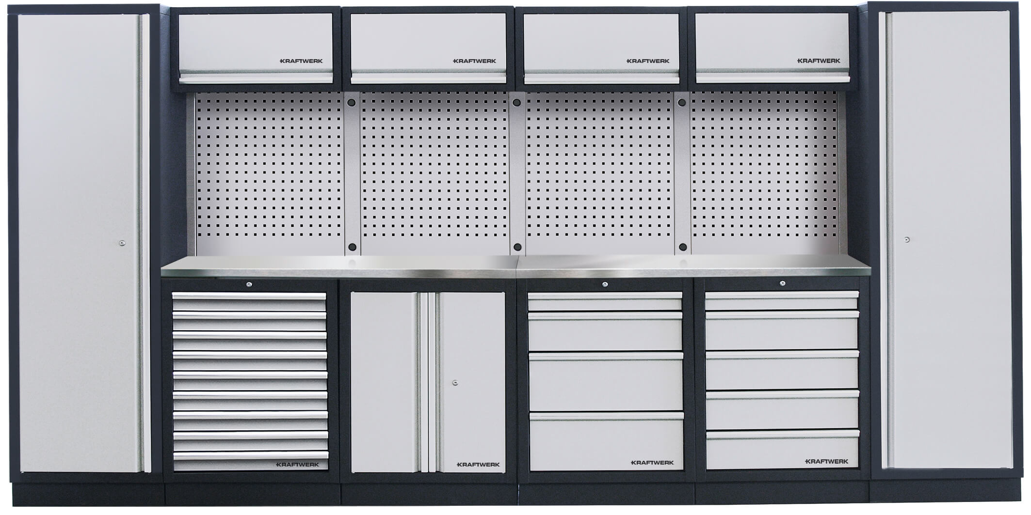 6-Element-Schrankw. mit Lochwand Inox