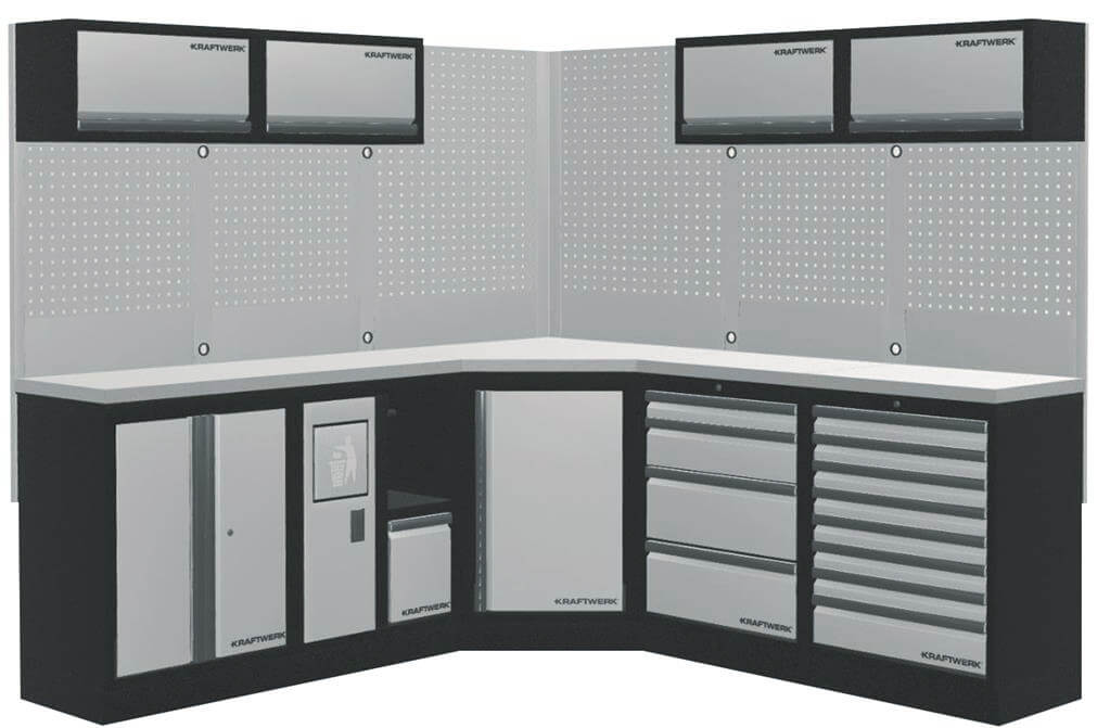 Mobilio 5er Kombi Werkstatt-Schrankwand inox