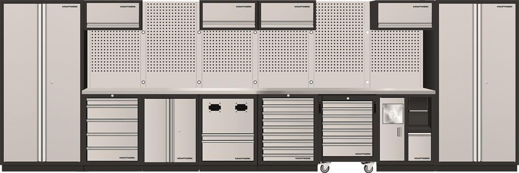 Mobilio 8er Kombi Werkstatt-Schrankwand inox
