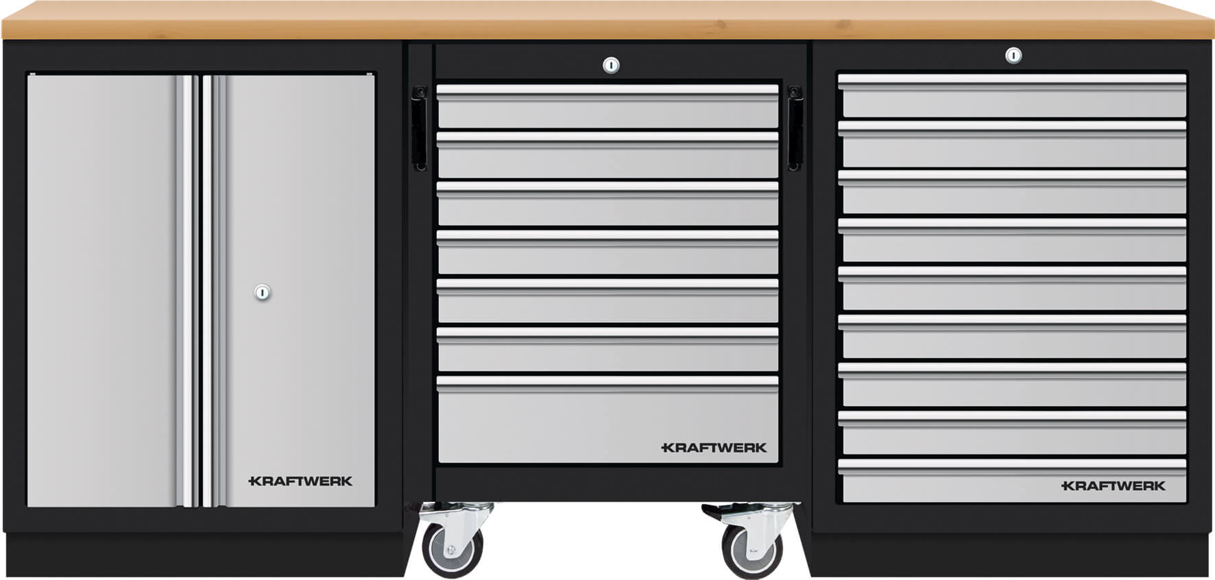Mobilio 3er Kombi mit Werkstattwagen, Buche Multiplex, Flüge