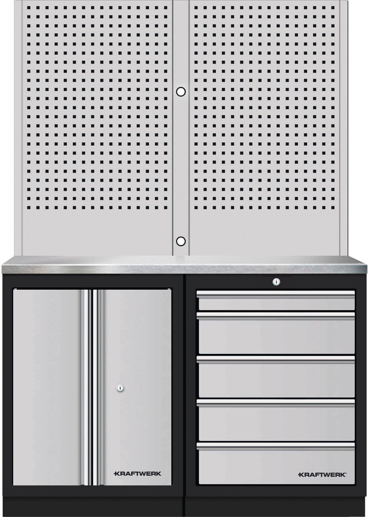 Mobilio 2er Kombi Lochwand 2 inox, 5 Schubladen