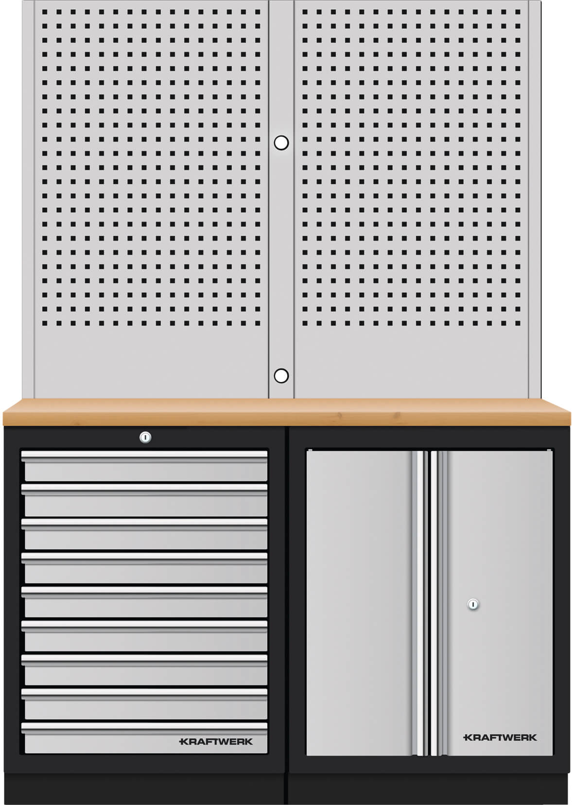 Mobilio 2er Kombi Lochwand, Buche Mulipl., 9 Schubladen