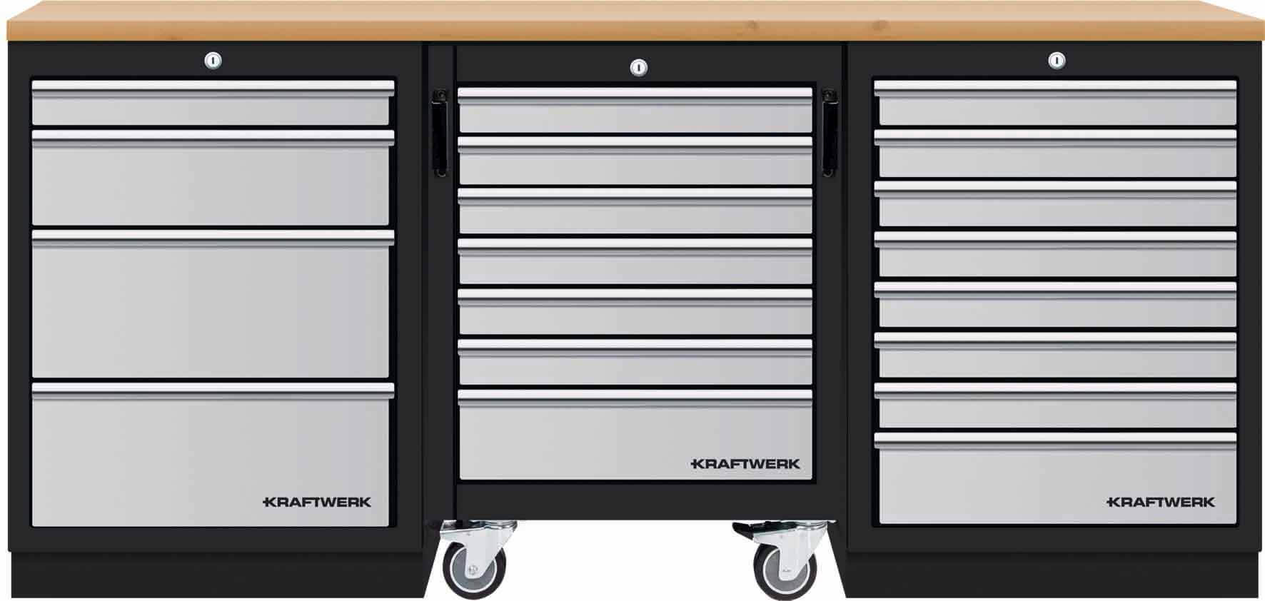 Mobilio 3er Kombi mit Werkstattwagen, Buche, 3 Schubladen