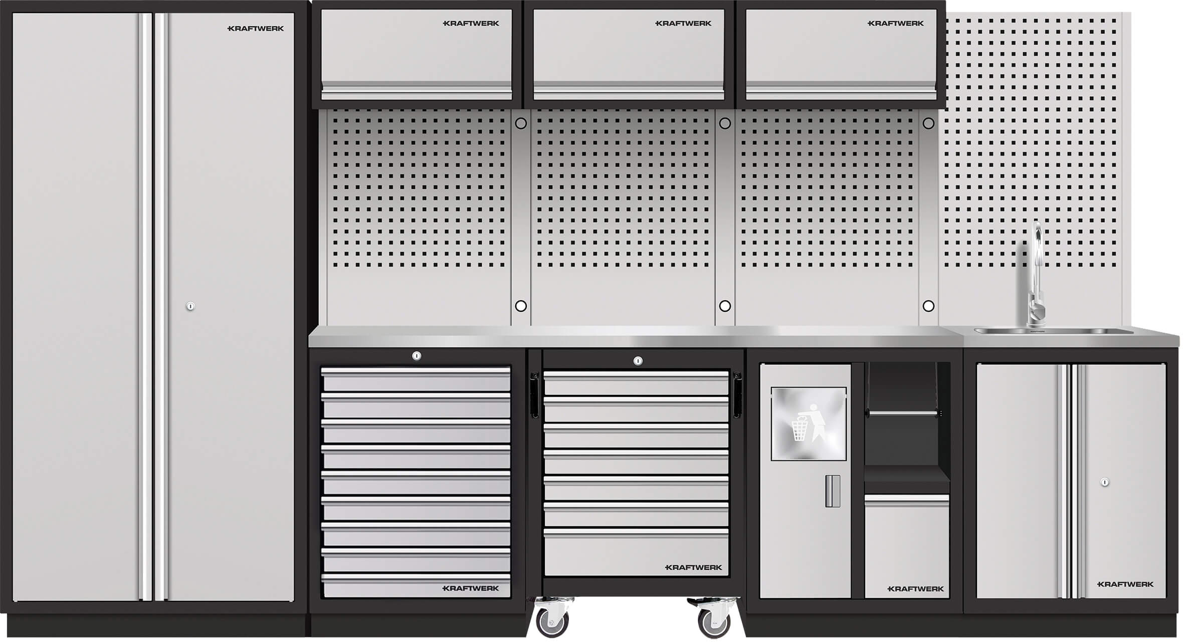 4-Element-Schrankw. mit Lochwand Inox